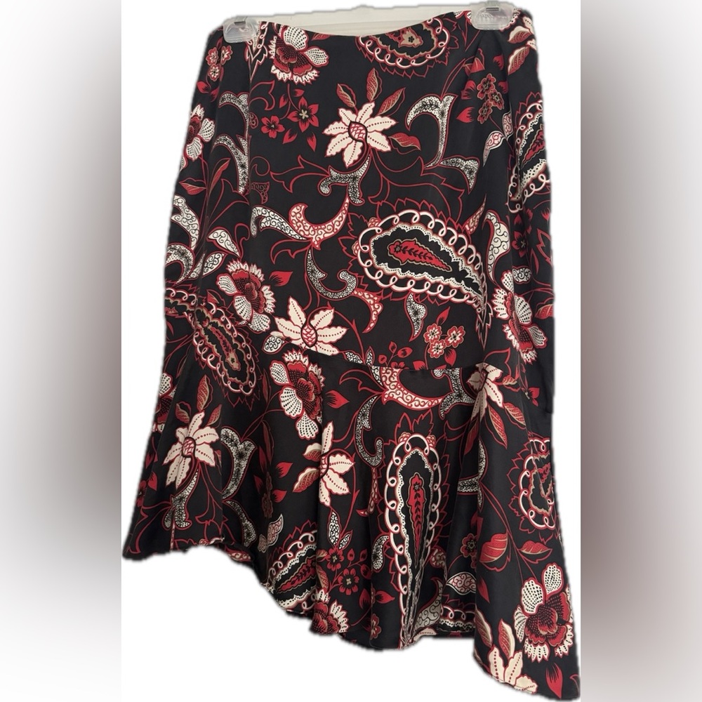 INC International Concepts Asymmetrical Silk Skirt - Black and Red Floral